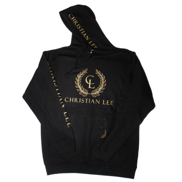 Mens Black Hoodie - Gold CL Laurel Logos