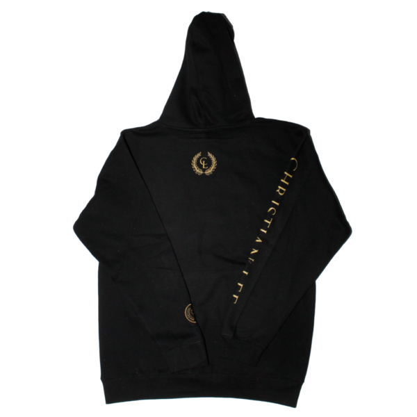 Mens Black Hoodie - Gold CL Laurel Logos