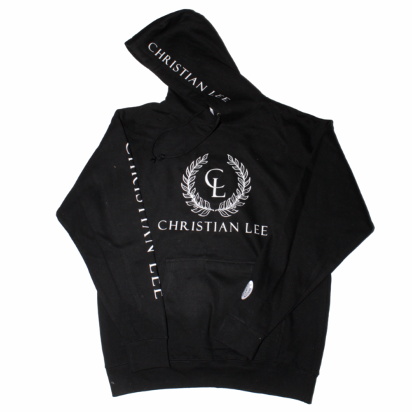 Mens Black Hoodie - White CL Laurel Logos