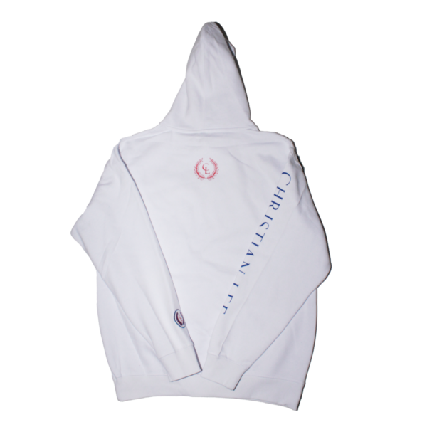 Mens White Hoodie - Red and Blue CL logos