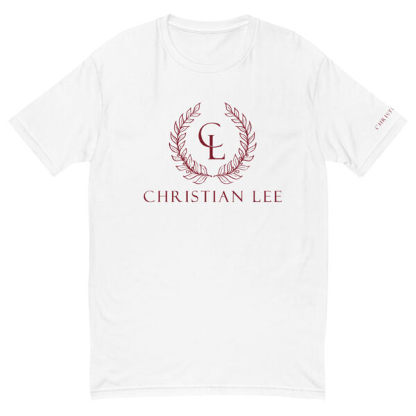 Mens White T-Shirt - Burgundy CL Laurel Logos