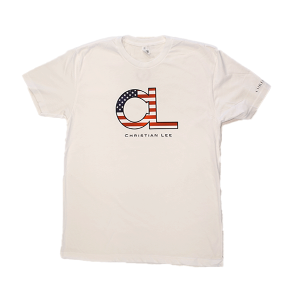 White Christian Lee T-Shirt USA Logo Blue